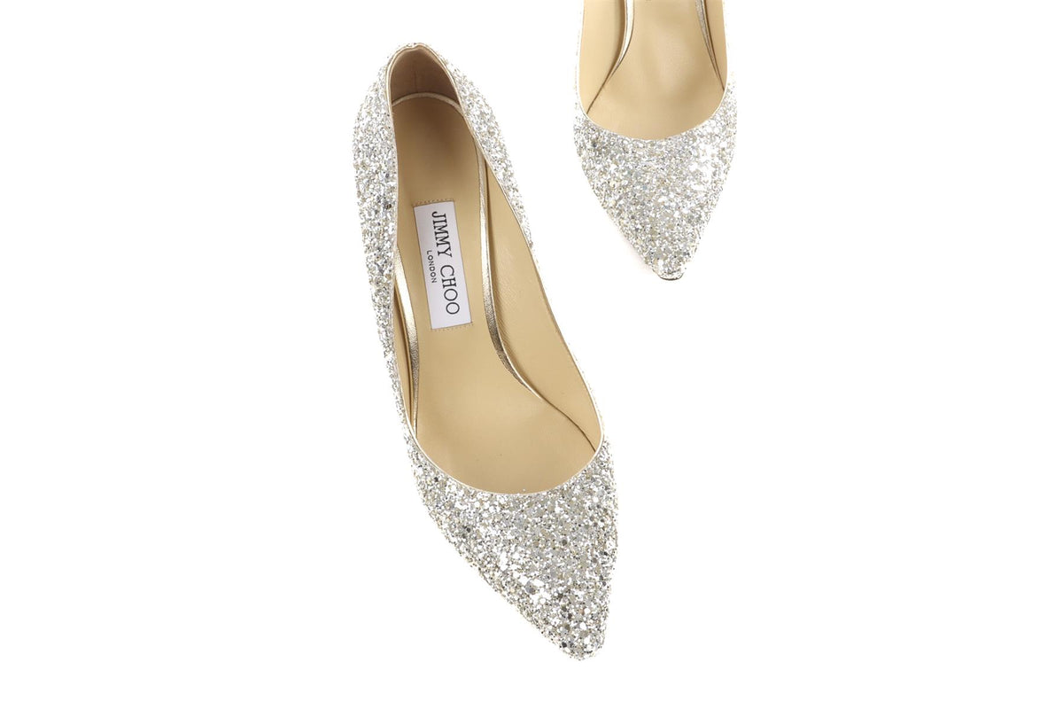 JIMMY CHOO SILVER GLITTER PUMPS EU 40 UK 7 US 10