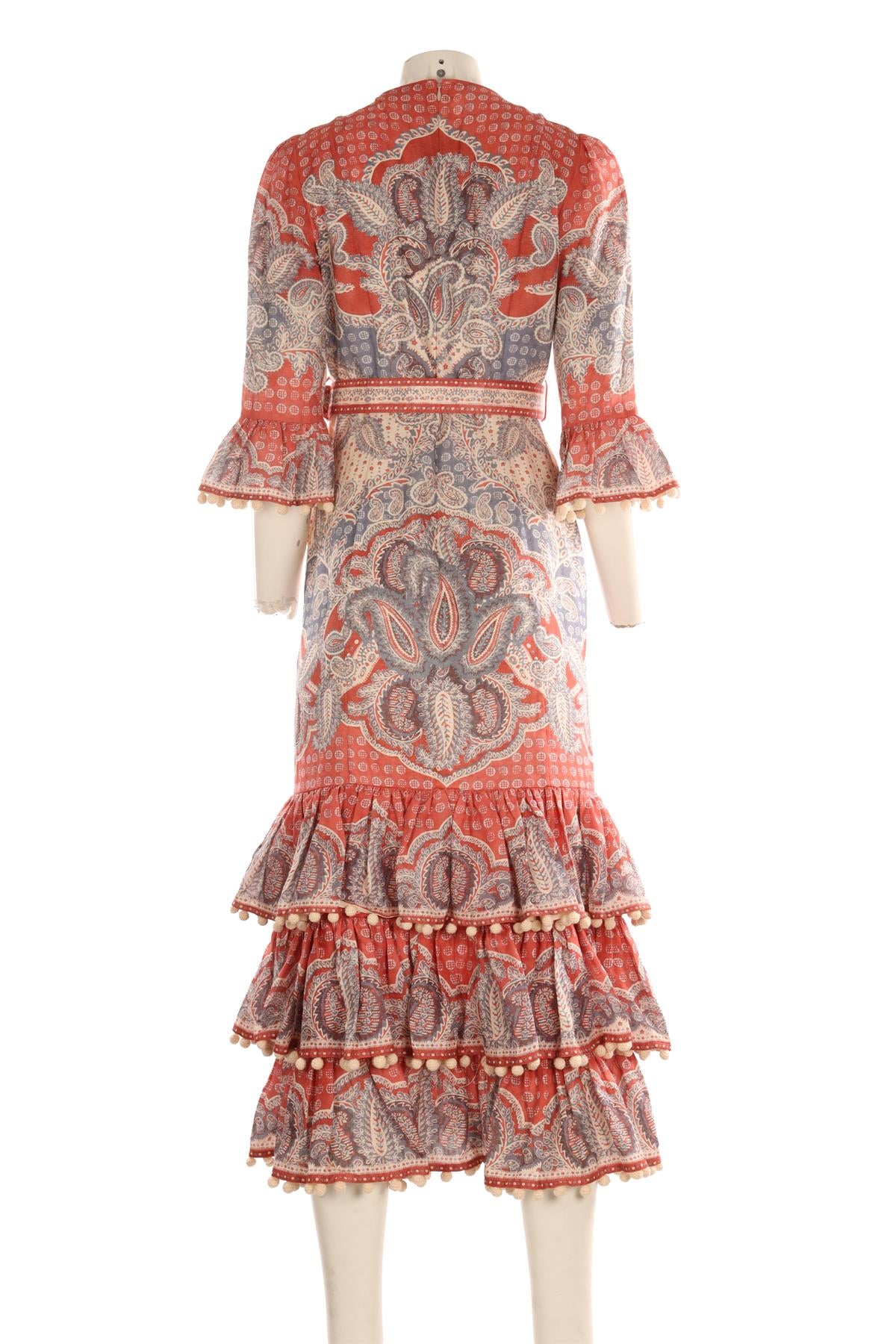 ZIMMERMANN MULTI LINEN MAXI DRESS 0 UK 8