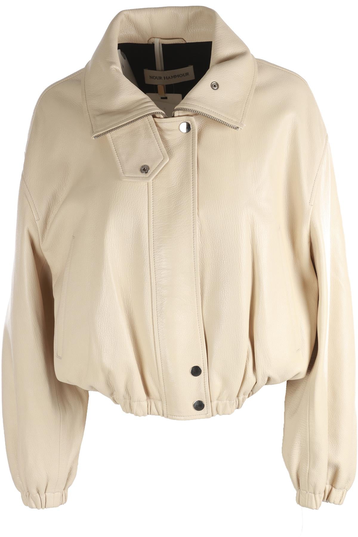 NOUR HAMMOUR CREAM PIA LEATHER JACKET SMALL
