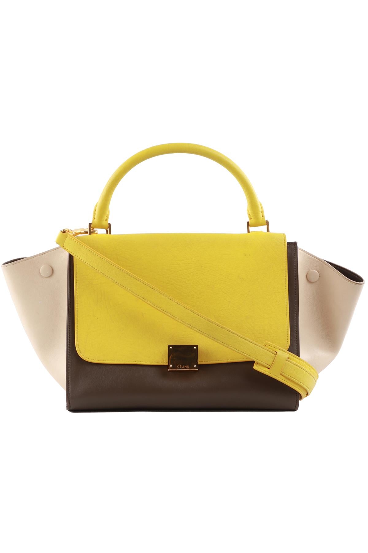 CELINE YELLOW TRAPEZE SMALL LEATHER TOTE BAG
