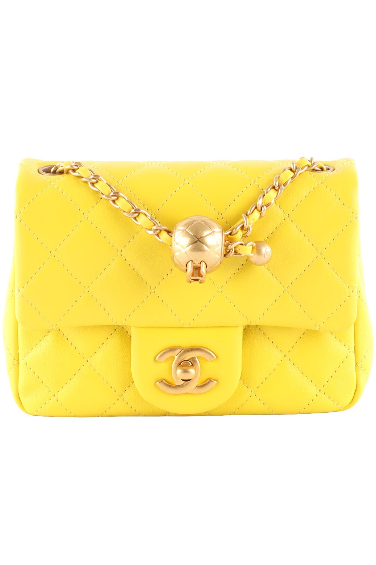 CHANEL YELLOW 2023 PEARL CRUSH SQUARE MINI QUILTED LEATHER SHOULDER BAG
