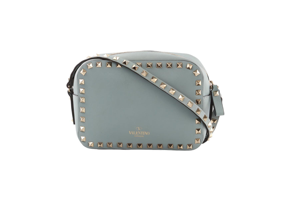 BLUE ROCKSTUD LEATHER SHOULDER BAG
