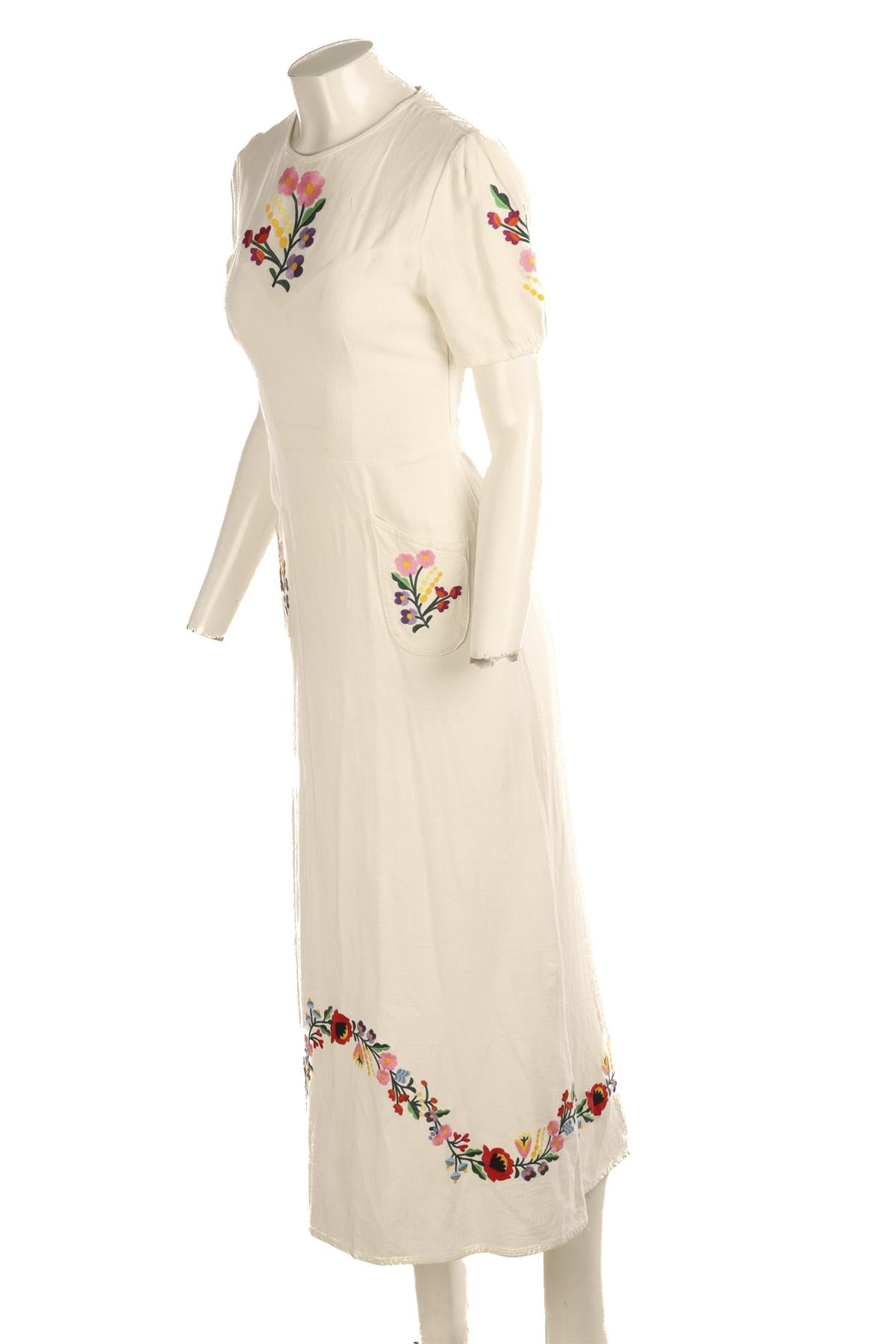 RIXO WHITE LINEN MAXI DRESS XSMALL
