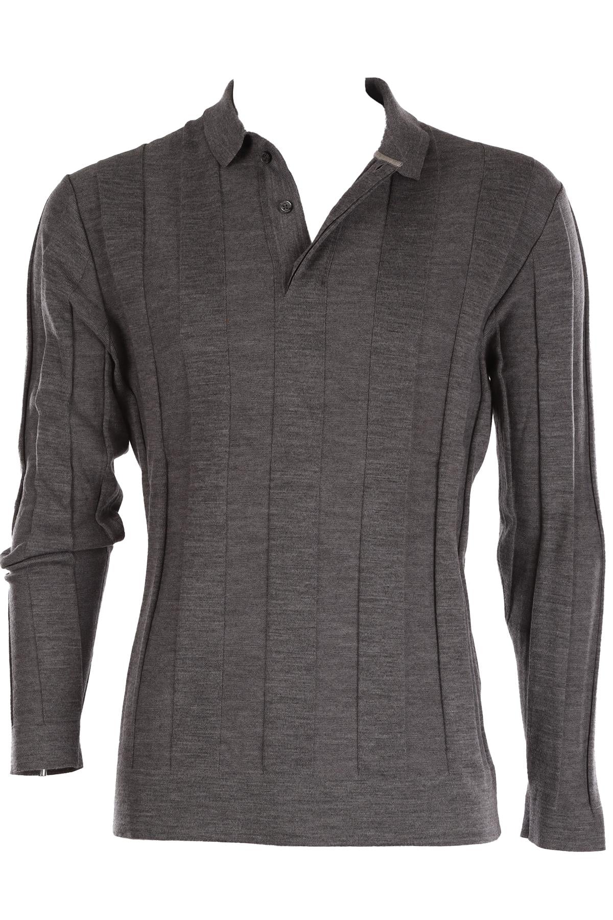 BERLUTI GREY MEN'S WOOL POLO SHIRT MEDIUM
