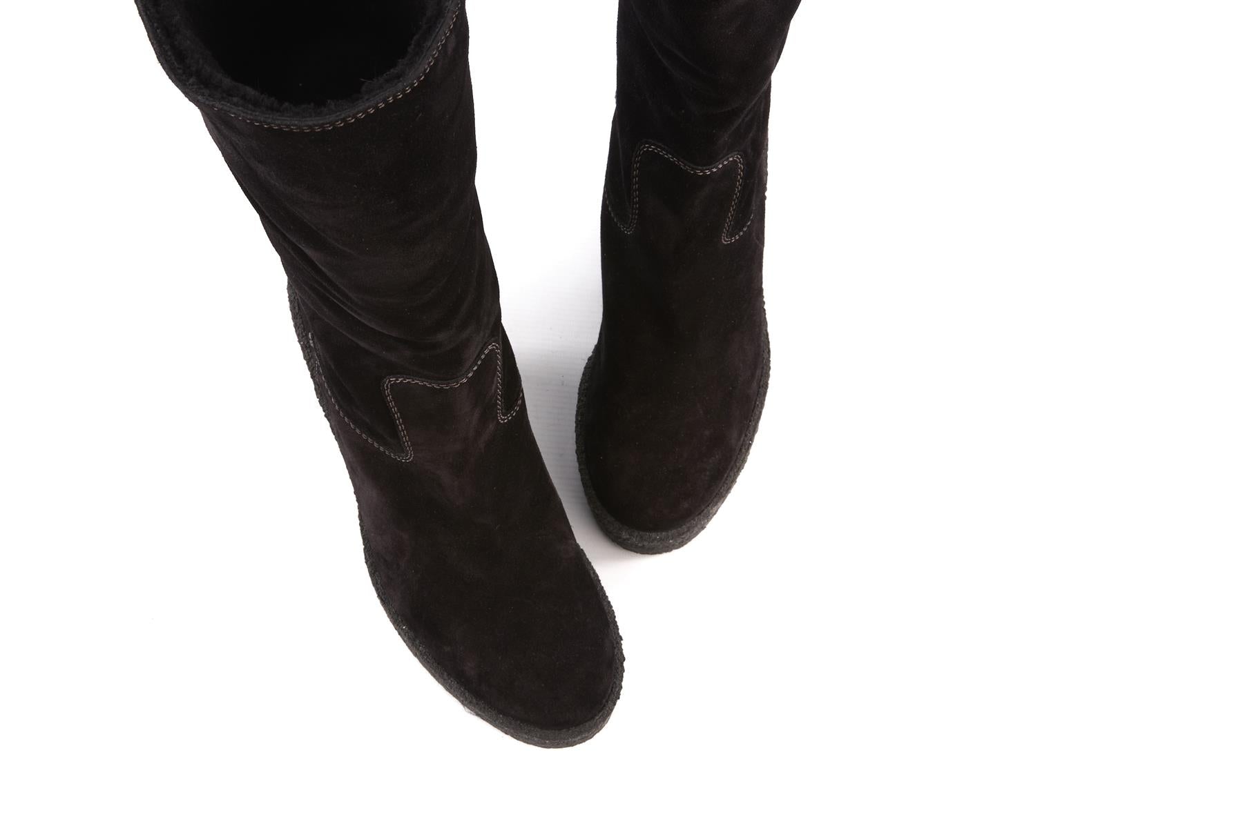 TOD'S BLACK SHEARLING WEDGE ANKLE BOOTS EU 39.5 UK 6.5 US 9.5