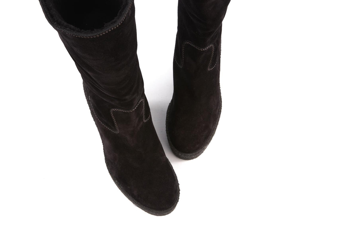TOD'S BLACK SHEARLING WEDGE ANKLE BOOTS EU 39.5 UK 6.5 US 9.5