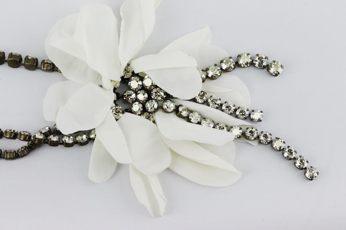 LANVIN SILK FLOWER AND CRYSTAL EMBELLISHED CHAIN NECKLACE