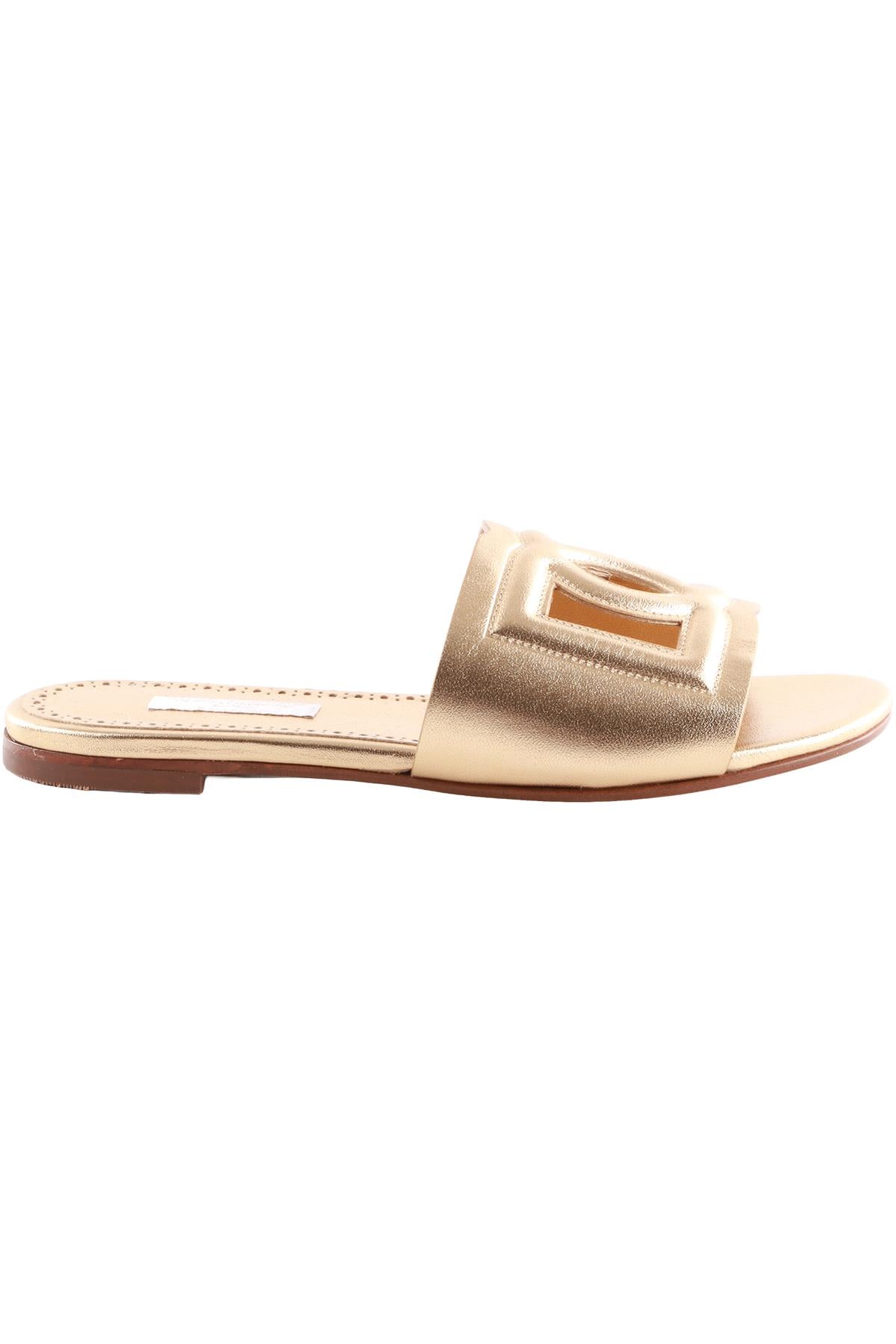 DOLCE & GABBANA GOLD DG LEATHER SANDALS EU 37 UK 4 US 7