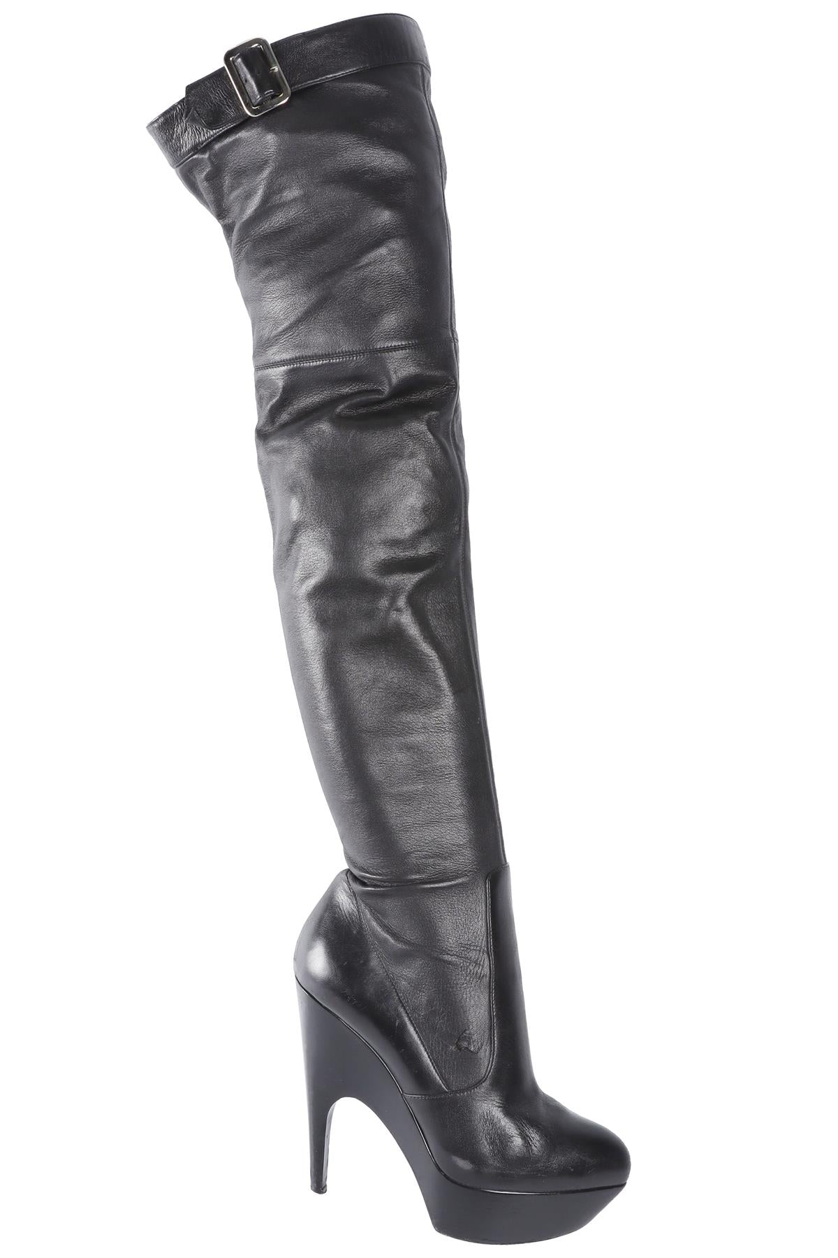 YVES SAINT LAURENT BLACK LEATHER OVER THE KNEE BOOTS EU 36 UK 3 US 6