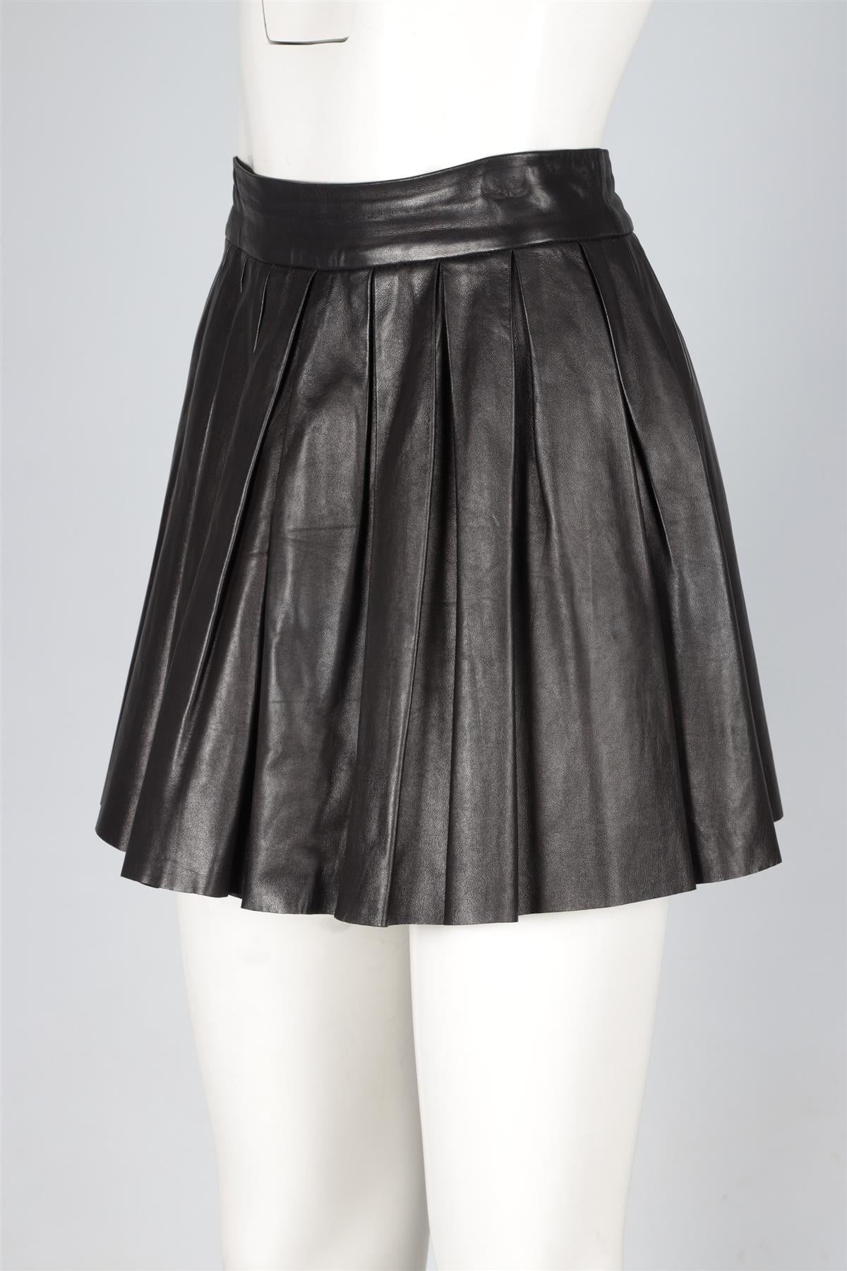 ALICE + OLIVIA BLACK LEATHER MINI SKIRT US 8 UK 12