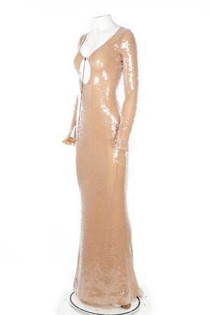 16 ARLINGTON NUDE SEQUIN MAXI DRESS UK 8