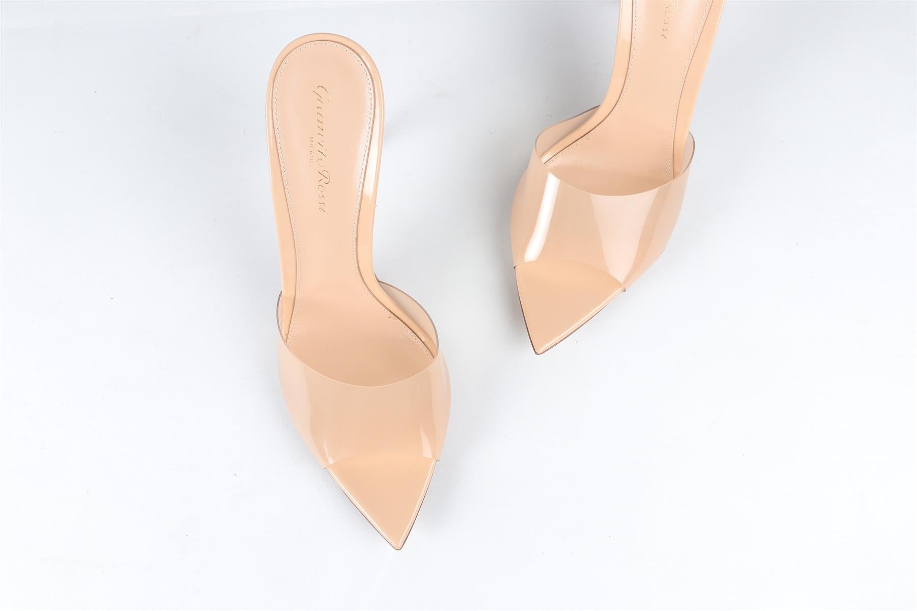 GIANVITO ROSSI NUDE PVC AND PATENT LEATHER MULES EU 40 UK 7 US 10