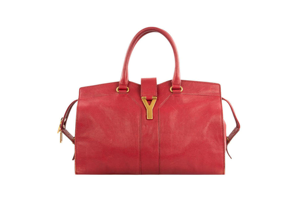 YVES SAINT LAURENT RED CABAS CHYC LEATHER TOTE BAG