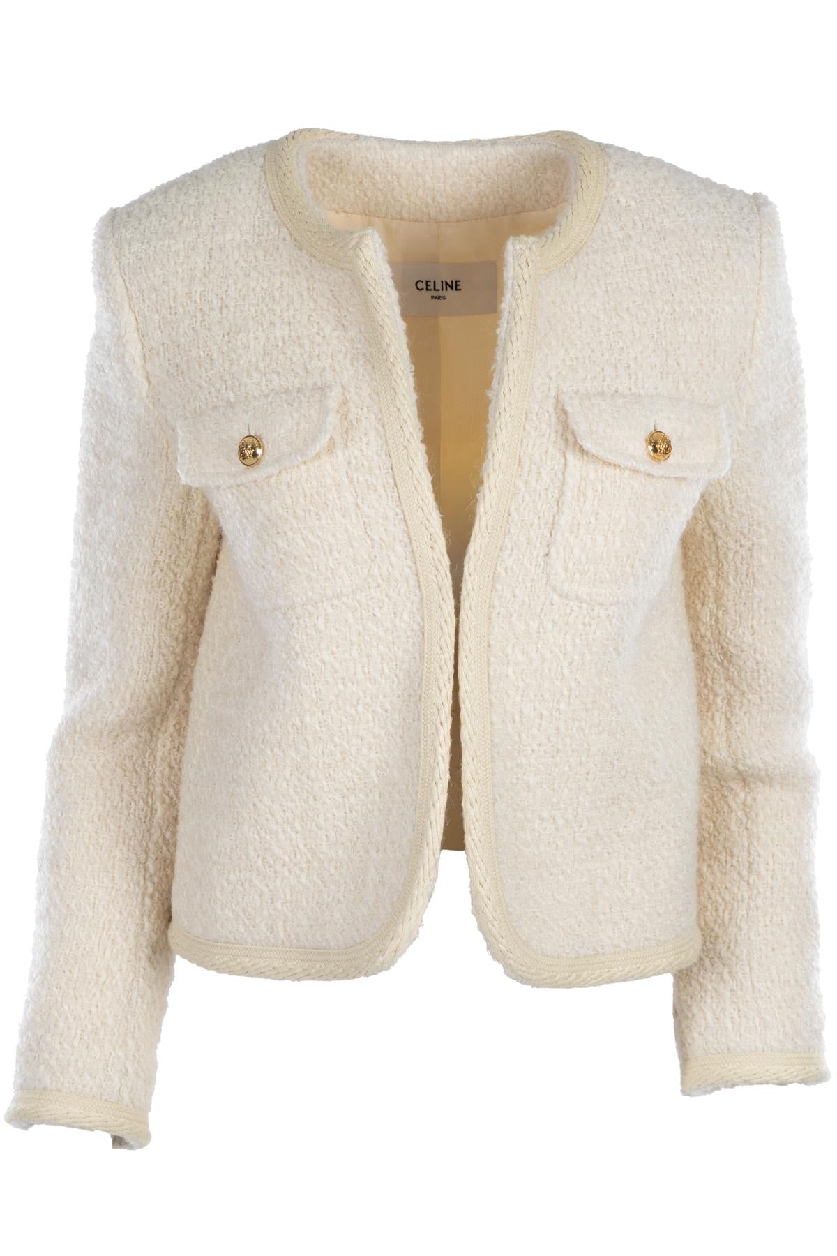 CELINE CREAM BOUCLE JACKET FR 36 UK 8