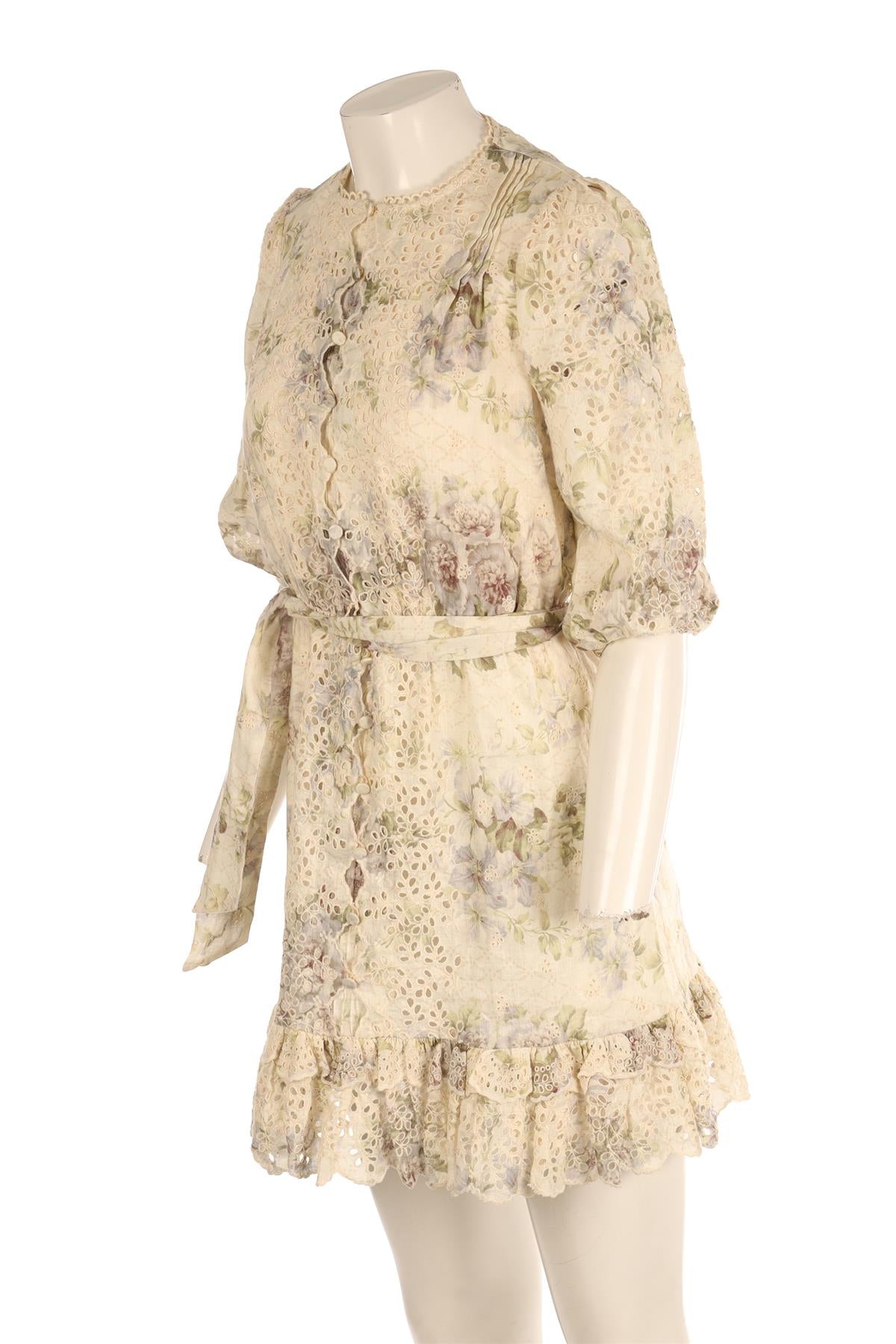 ZIMMERMANN MULTI LINEN MINI DRESS 1 UK 10