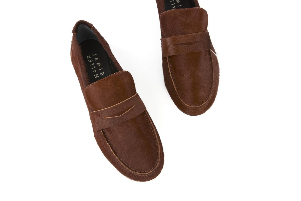 JAMIE HALLER BROWN CALF HAIR LOAFERS EU 38 UK 5 US 8