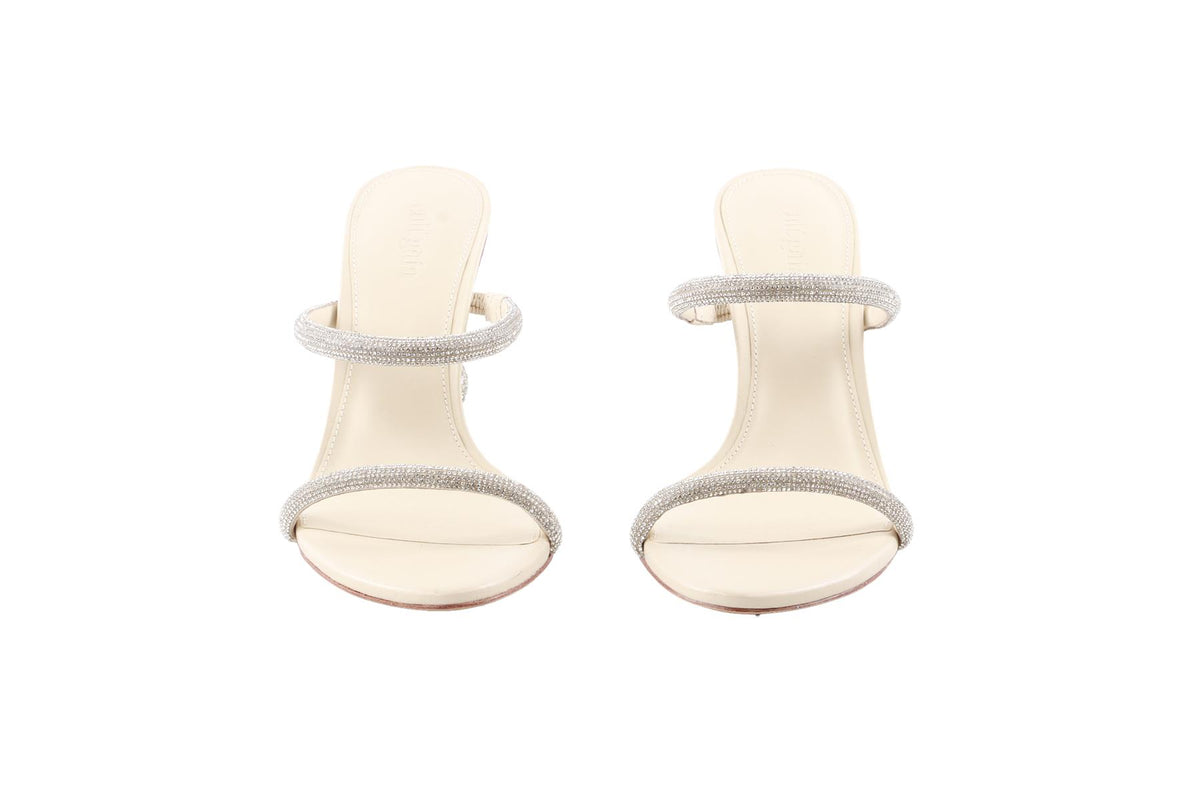 CREAM CRYSTAL AND LEATHER MULES