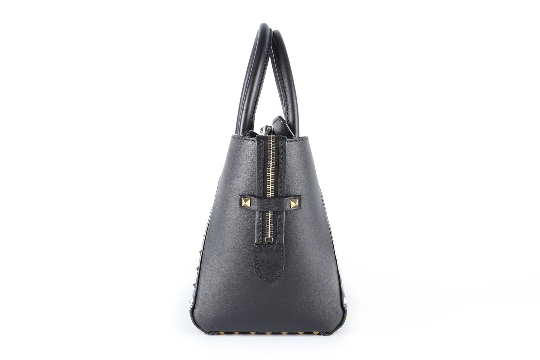 VALENTINO GARAVANI BLACK ROCKSTUD SMALL LEATHER TOTE BAG