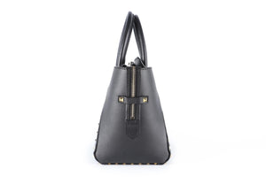 VALENTINO GARAVANI BLACK ROCKSTUD SMALL LEATHER TOTE BAG