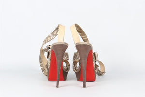 CHRISTIAN LOUBOUTIN TAUPE SNAKESKIN PLATFORM SANDALS EU 38 UK 5 US 8