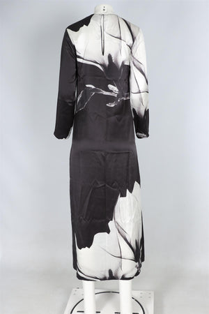 ASCENO BLACK SILK MAXI DRESS XSMALL