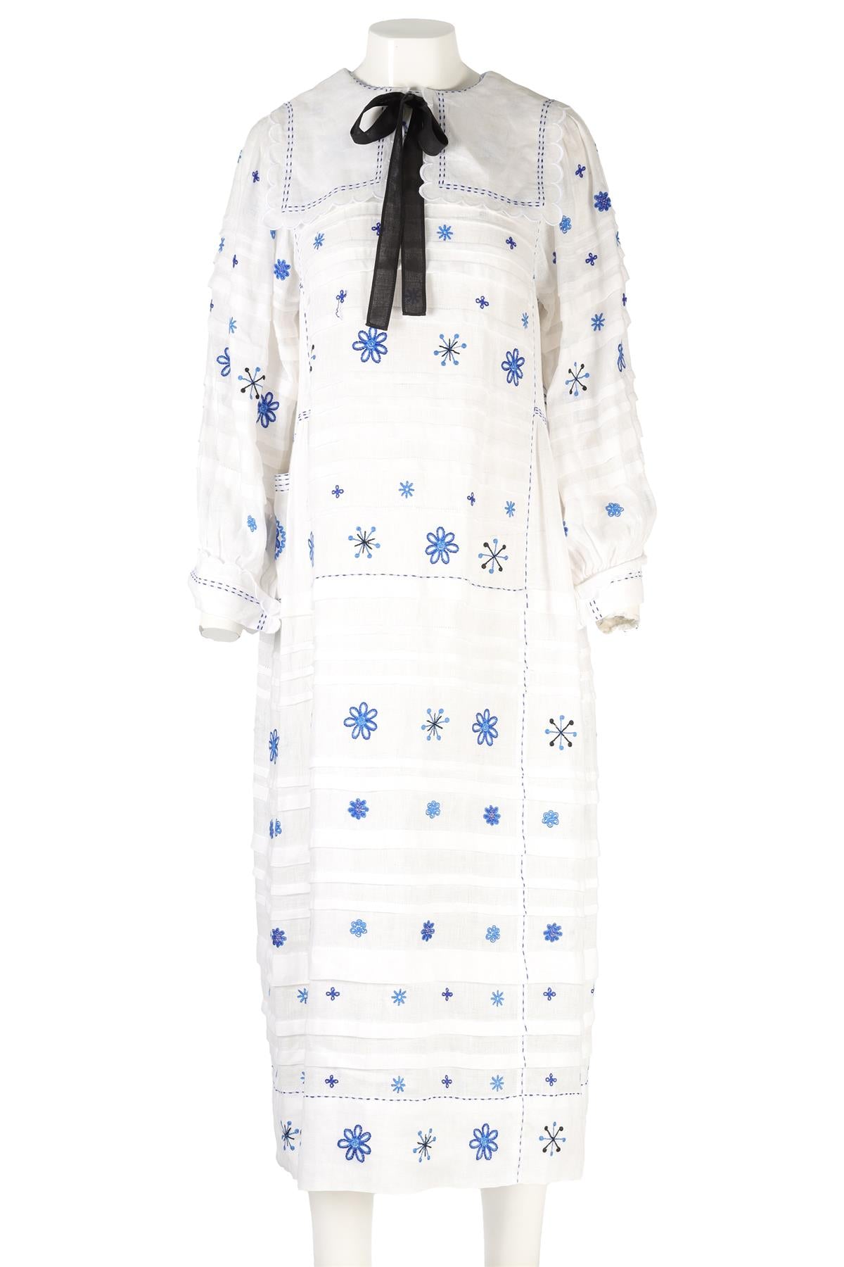 VITA KIN WHITE LINEN MIDI DRESS XSMALL