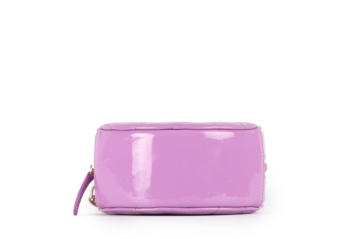 CHANEL PURPLE 2019 ROUND QUILTED PATENT LEATHER SHOULDER BAG