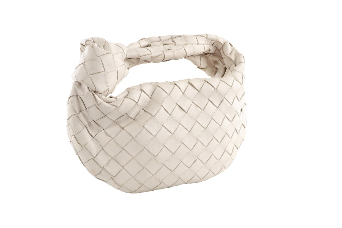 BOTTEGA VENETA ECRU JODIE MINI INTRECCIATO LEATHER TOTE BAG