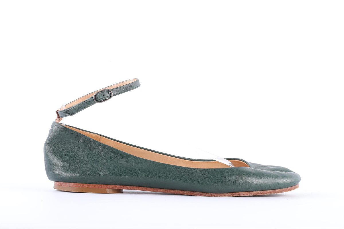 MAISON MARGIELA GREEN LEATHER BALLET FLATS EU 39 UK 6 US 9