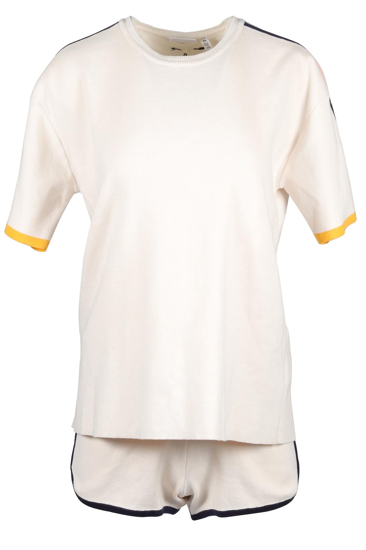 THE UPSIDE CREAM COTTON TOP AND SHORTS XSMALL