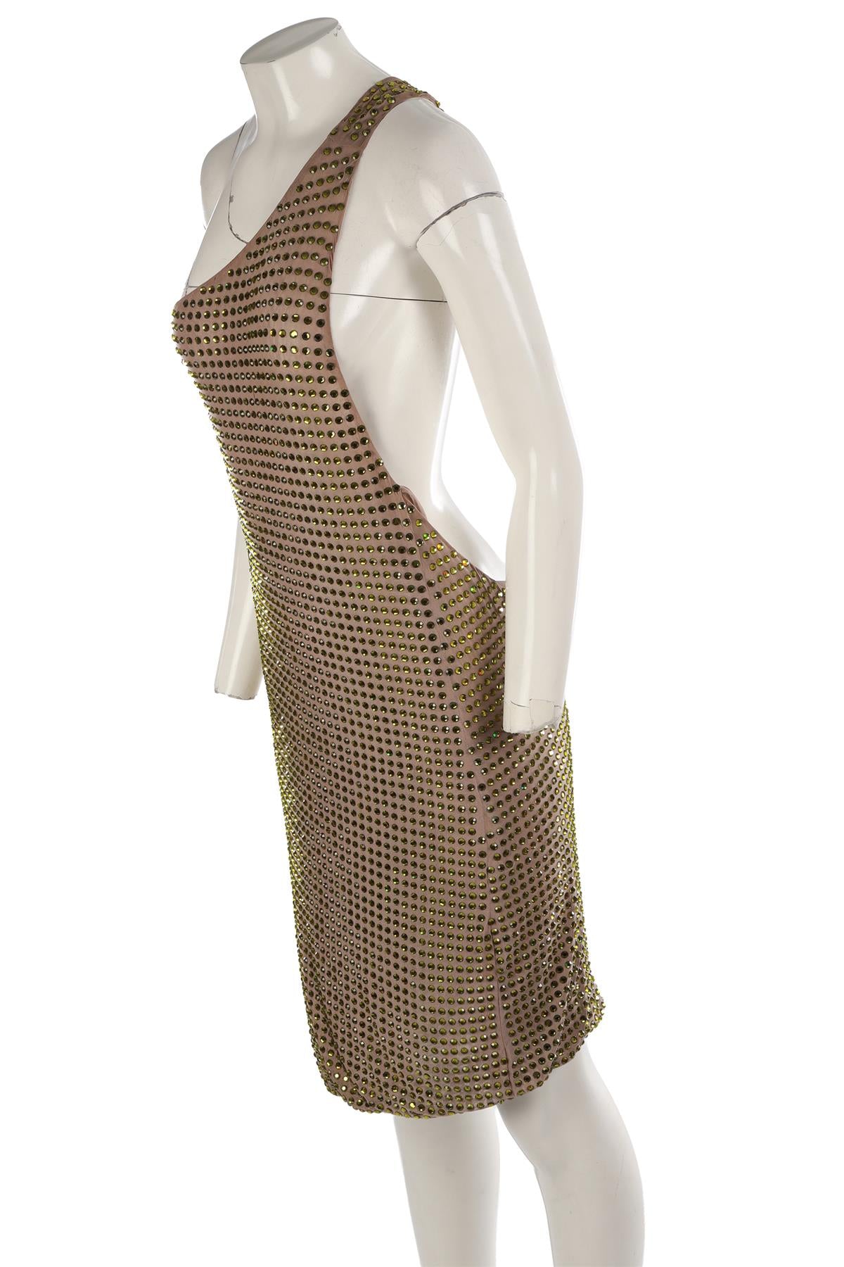 GUCCI GREEN 2000 CRYSTAL AND MESH DRESS SMALL