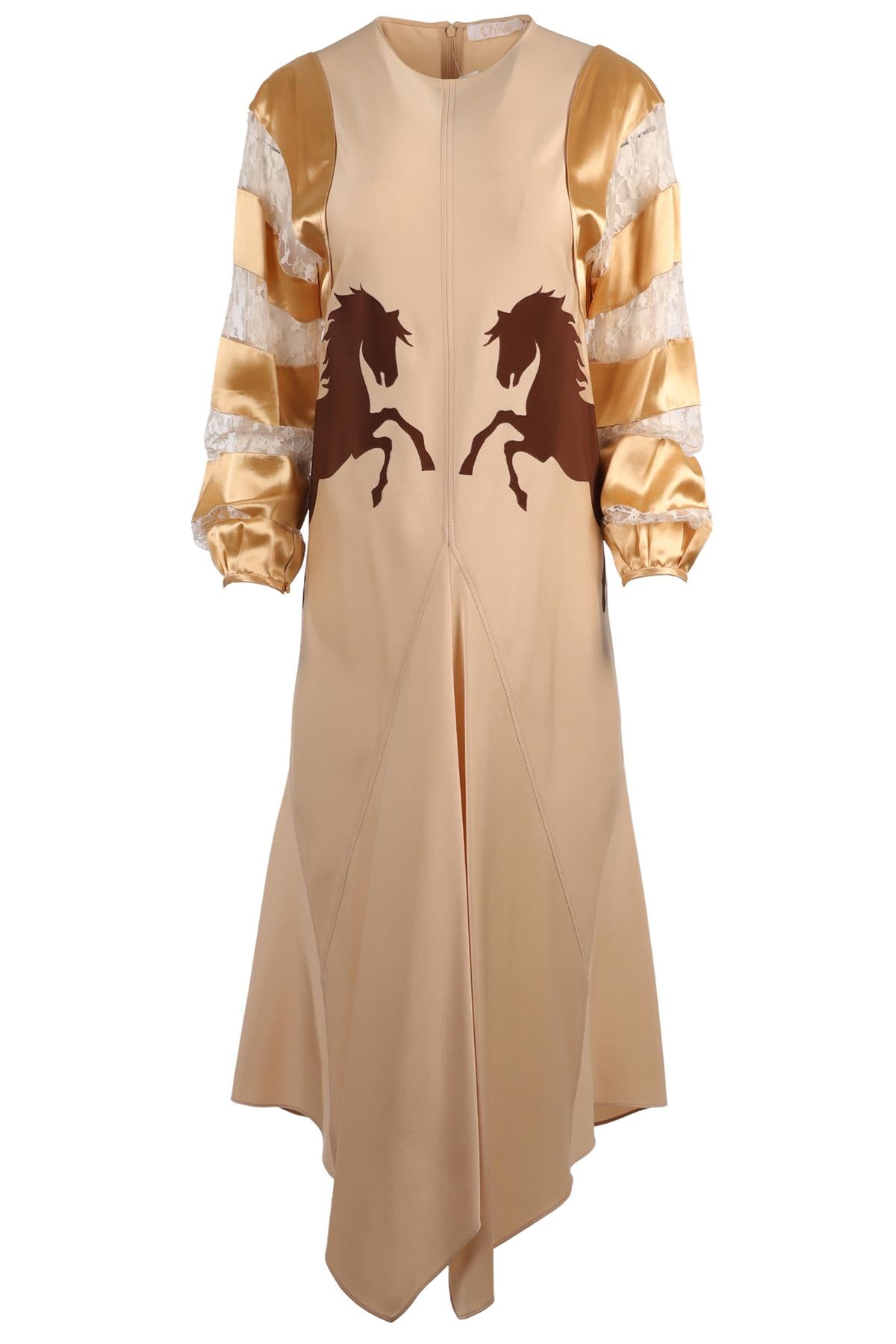 CHLOÉ BEIGE SATIN MAXI DRESS FR 38 UK 10