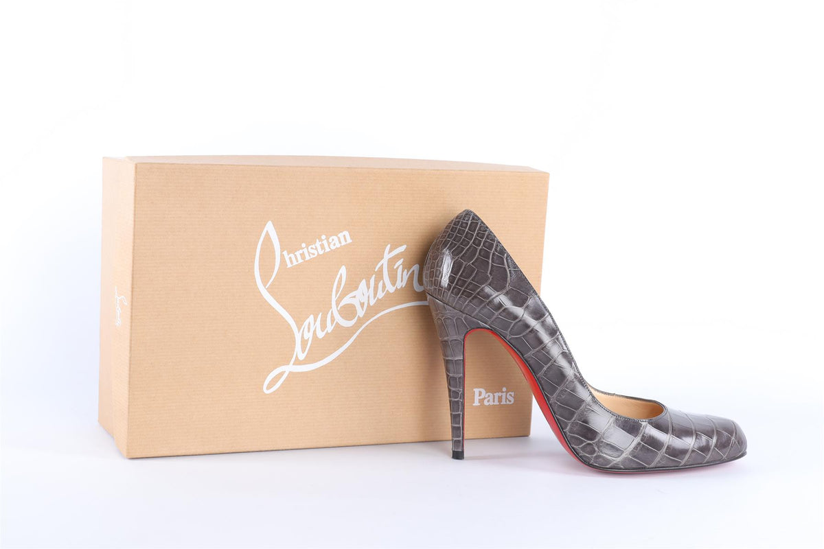 CHRISTIAN LOUBOUTIN GREY LEATHER SNAKESKIN PUMPS EU 39.5 UK 6.5 US 9.5