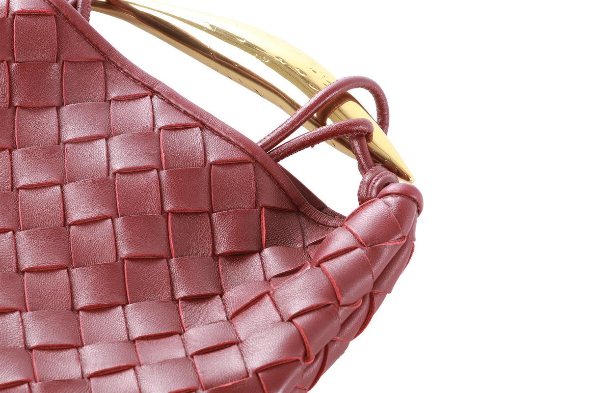 BOTTEGA VENETA BURGUNDY SARDINE MINI INTRECCIATO LEATHER SHOULDER BAG