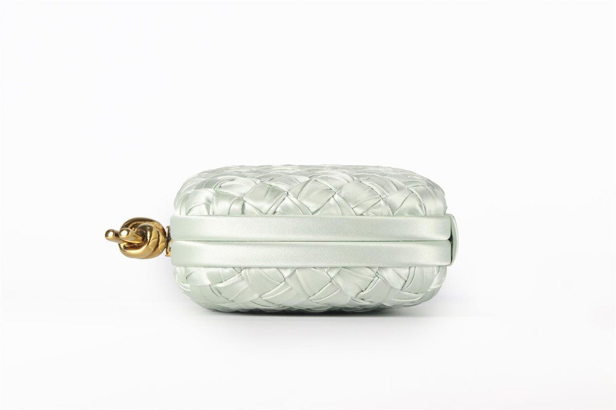 BOTTEGA VENETA GREEN KNOT INTRECCIATO SATIN CLUTCH