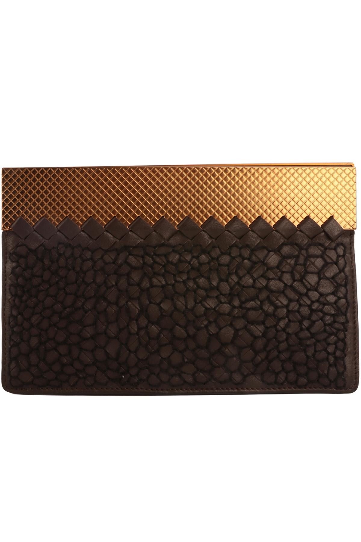 BOTTEGA VENETA BROWN INTRECCIATO LEATHER CLUTCH