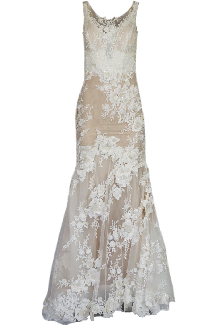 GALIA LAHAV EMBELLISHED FLORAL APPLIQUÉD TULLE AND SILK WEDDING GOWN FR 44 UK 16