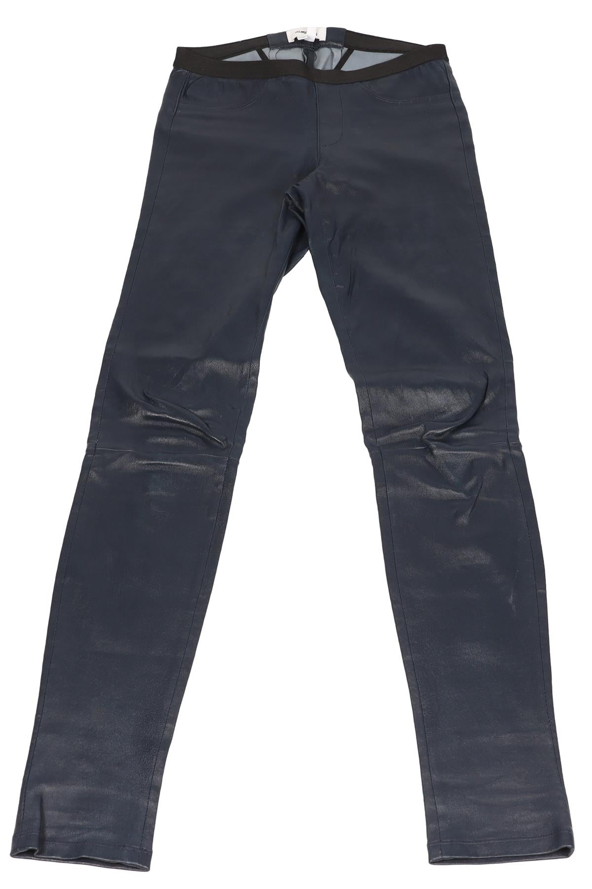 HELMUT LANG NAVY LEATHER SKINNY PANTS US 0 UK 4
