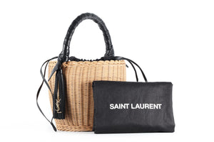 SAINT LAURENT BLACK WICKER BASKET BAG