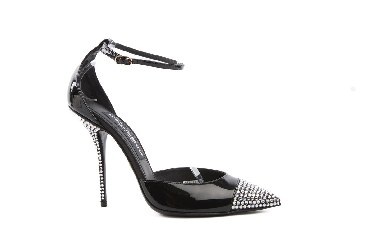 DOLCE & GABBANA BLACK CRYSTAL AND PATENT LEATHER PUMPS EU 39 UK 6 US 9
