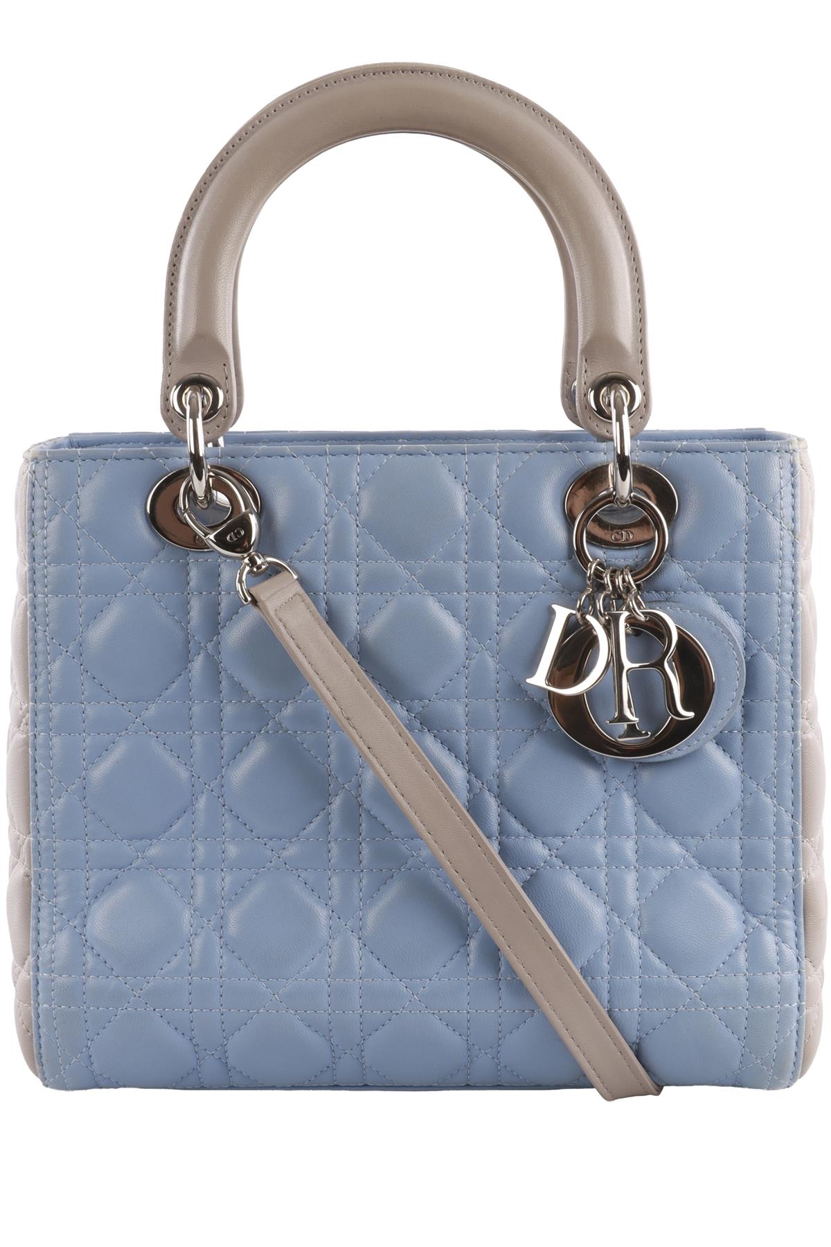 CHRISTIAN DIOR BLUE LADY DIOR MEDIUM BI-COLOUR CANNAGE LEATHER TOTE BAG