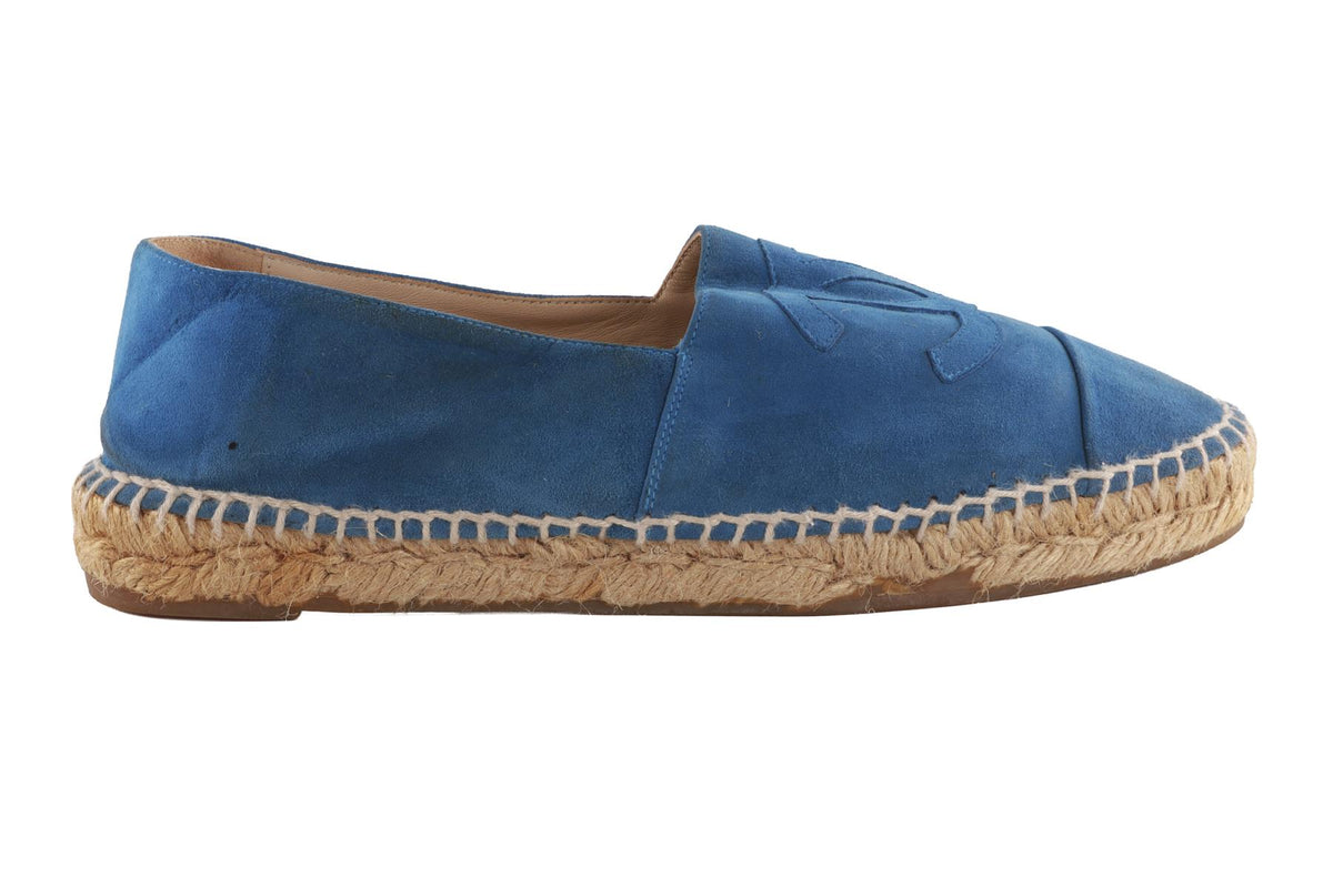 CHANEL BLUE CC SUEDE ESPADRILLES EU 41 UK 8 US 11