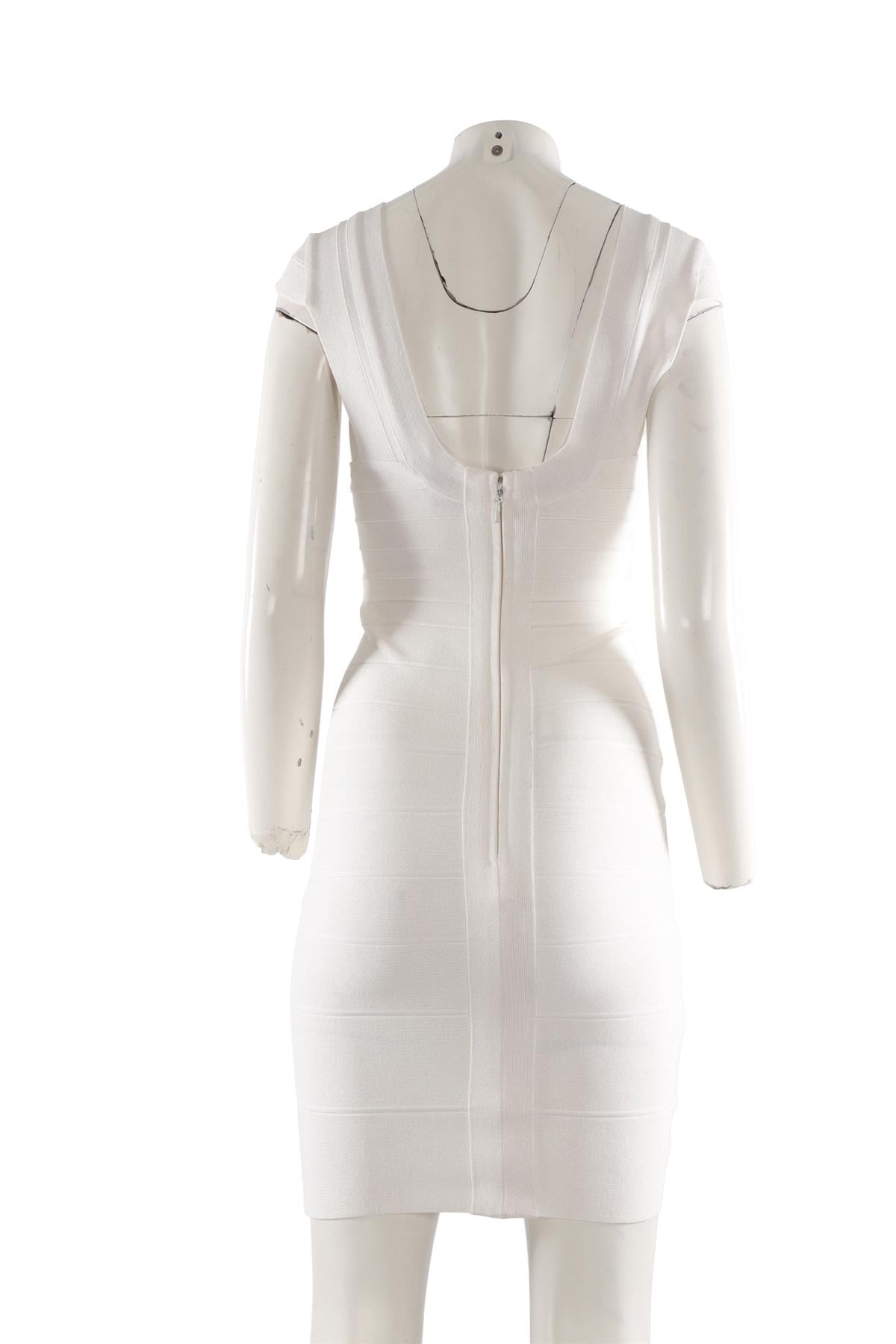 HERVE LEGER ECRU BANDAGE DRESS XSMALL
