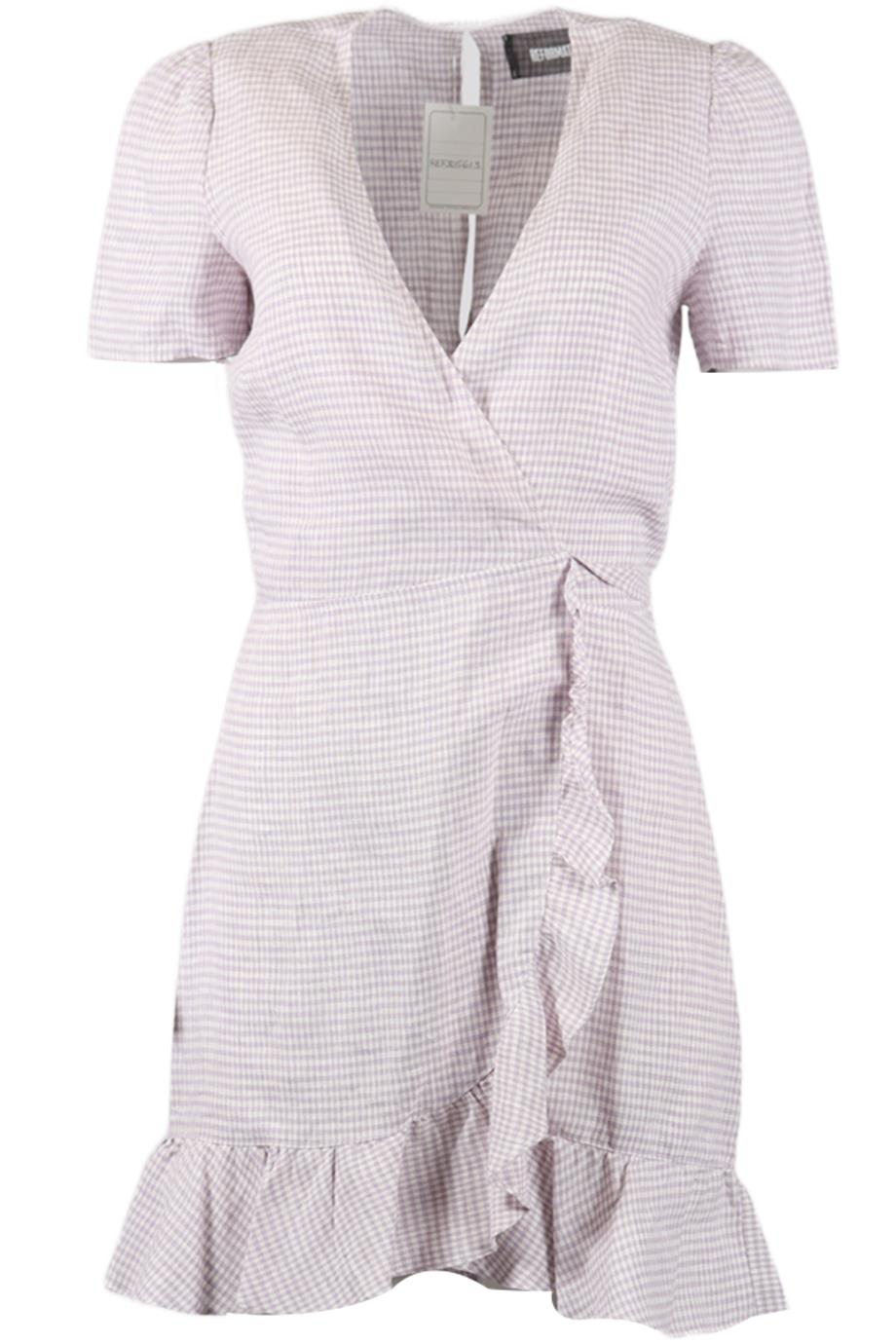 REFORMATION GINGHAM LINEN MINI WRAP DRESS MEDIUM