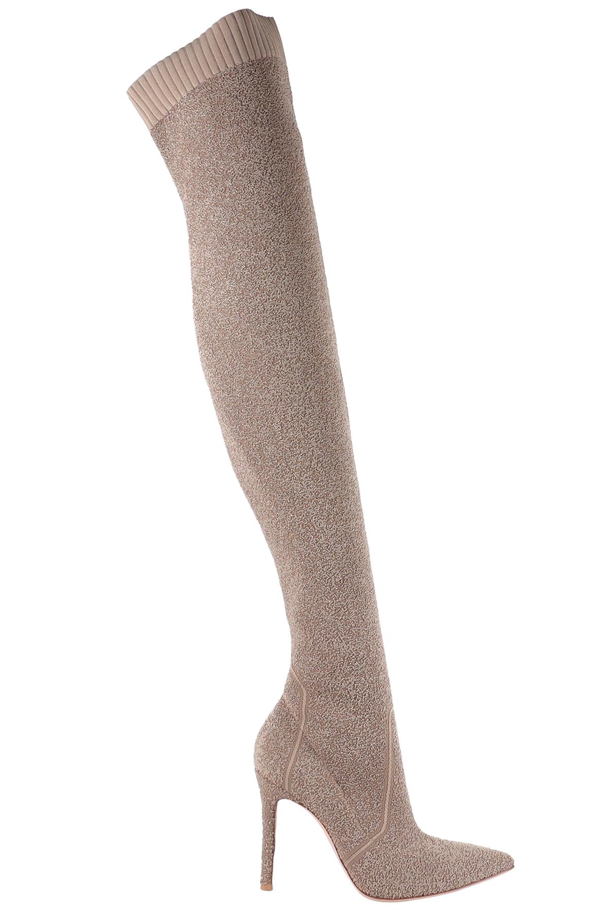 GIANVITO ROSSI TAN KNIT OVER THE KNEE BOOTS EU 38 UK 5 US 8