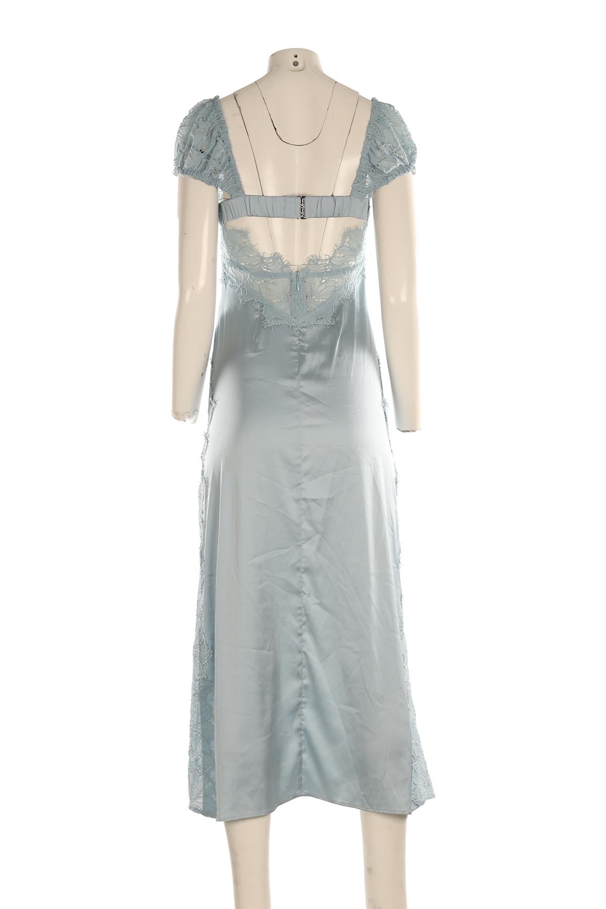 FOR LOVE & LEMONS BLUE SATIN MAXI DRESS XSMALL