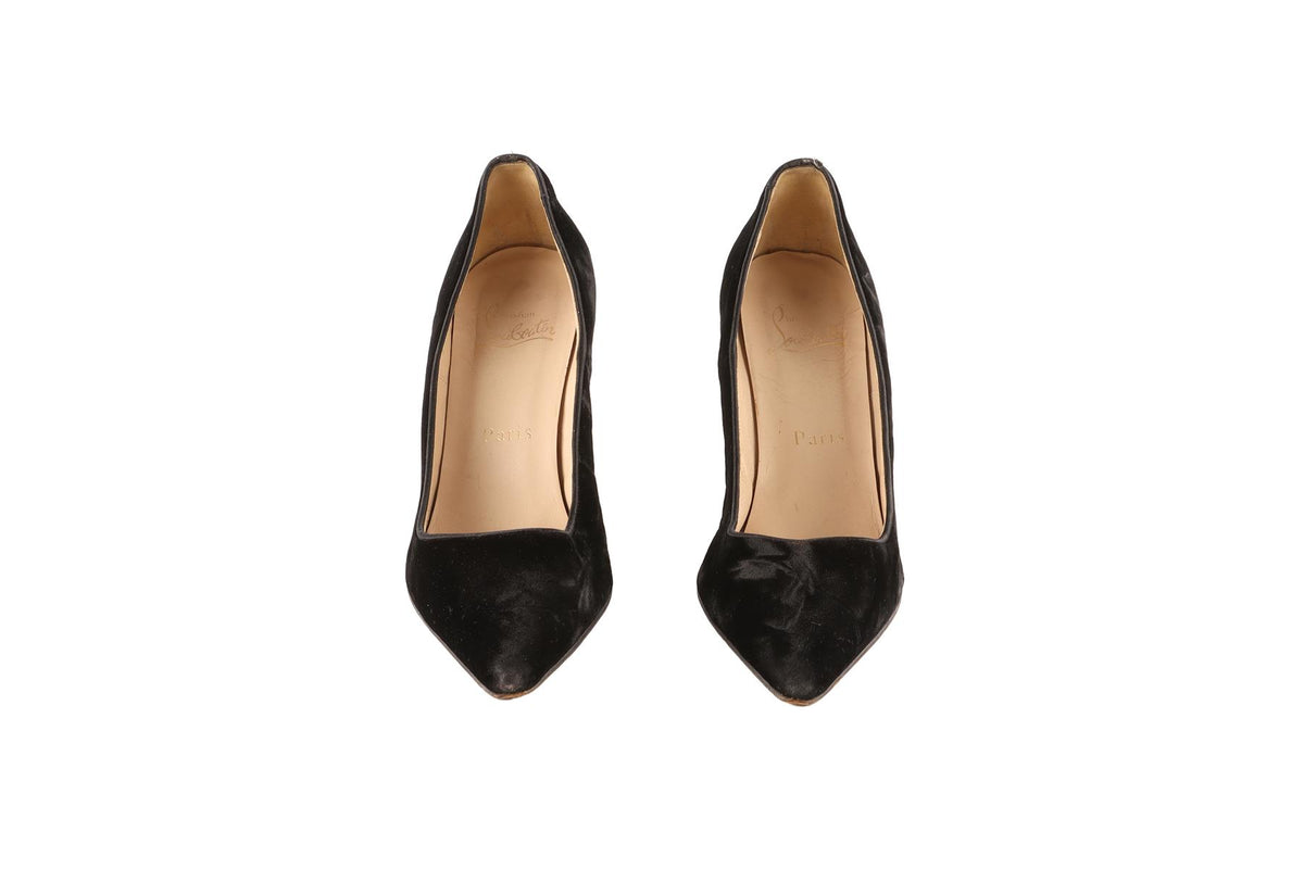 CHRISTIAN LOUBOUTIN BLACK VELVET PUMPS EU 38 UK 5 US 8
