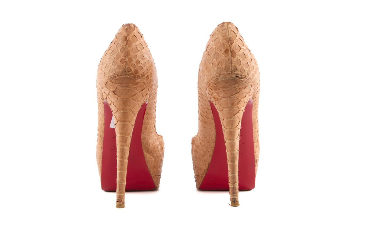 CHRISTIAN LOUBOUTIN TAN SNAKESKIN PLATFORM PUMPS EU 40 UK 7 US 10