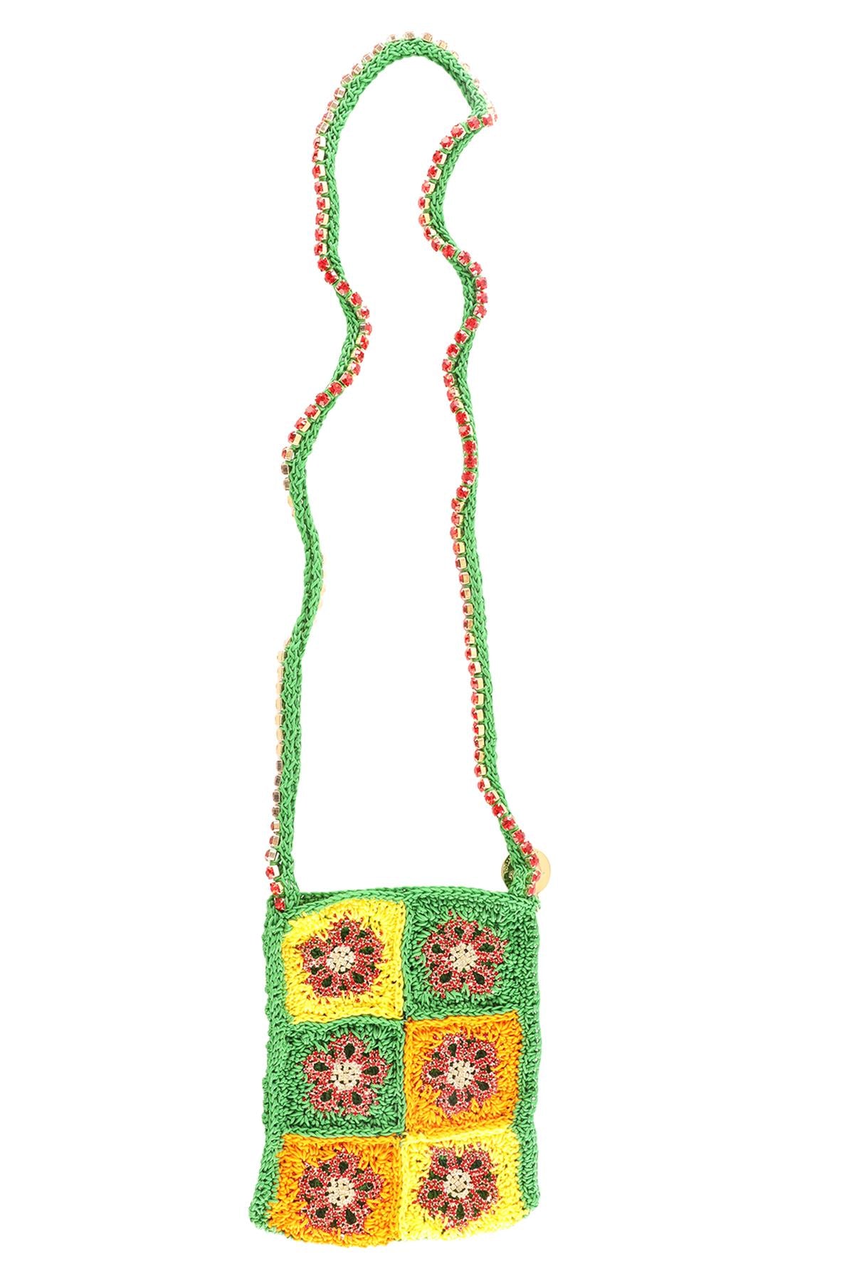 ROSANTICA MULTI CRYSTAL AND CROCHET SHOULDER BAG