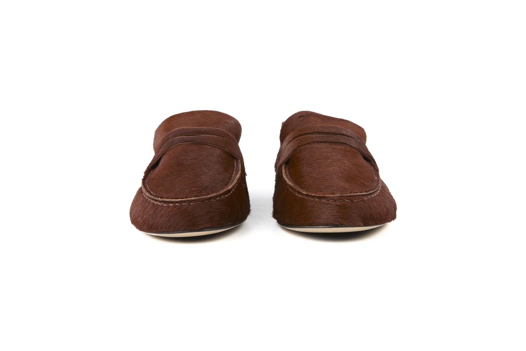 JAMIE HALLER BROWN CALF HAIR LOAFERS EU 38 UK 5 US 8